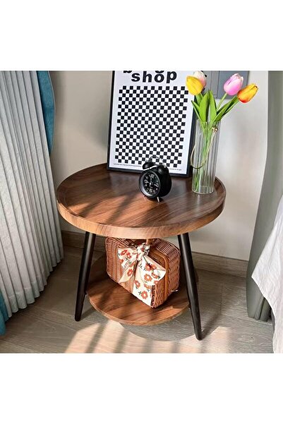 1st First Modern Round Wood Coffee Table with Metal Frame 48*50