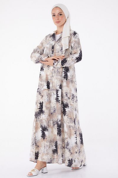 TOFİSA Buttoned Patterned Dress Black - 26045