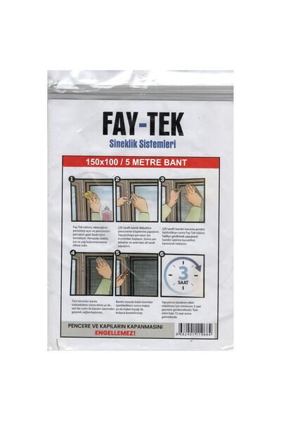 Ebax Hazır Yapıştırmalı Sineklik Çift Kanat Pencere için 150cm*100cm-5m Bant-Montajı-Kullanımı Kolay
