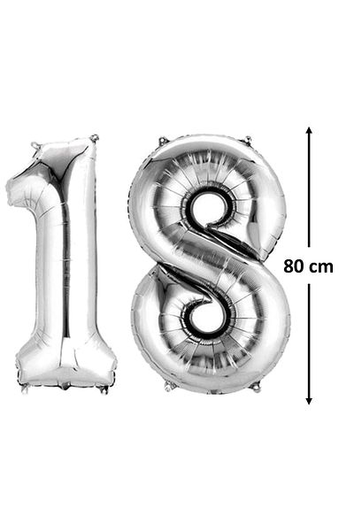 Ropet Coming of Age Birthday Foil Balloons, Number 18, Silver, Ropet