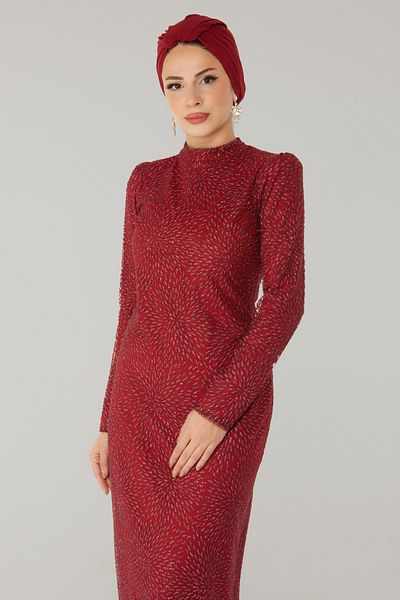 TOFİSA Sparkling Evening Dress Burgundy - 26520