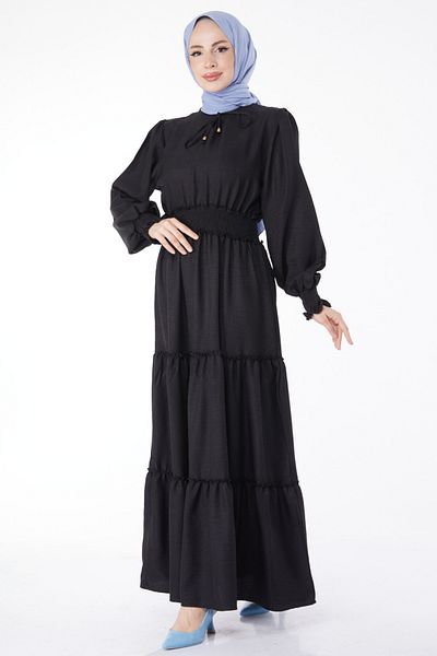 TOFİSA Gipe Detailed Dress Black - 24961