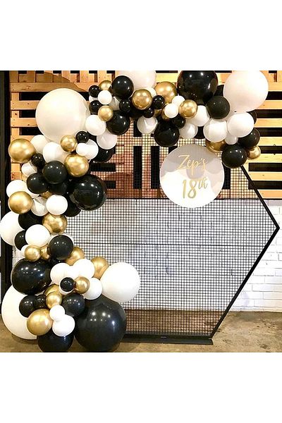 Ropet Balloon set for arch arrangements, Black/White/Gold, 103 pieces, Ropet