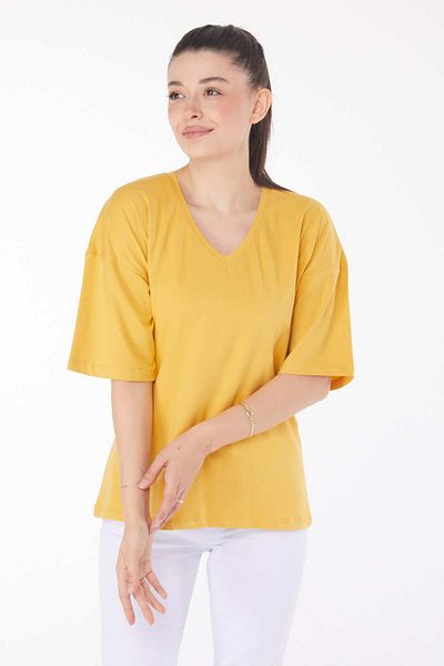TOFİSA Yellow Plain Medium Women's T-Shirt - 25848