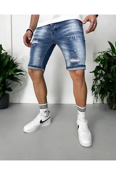 dehaine Blugi scurti, pentru barbati, slim fit, cu aspect decolorat, 5713, albastru