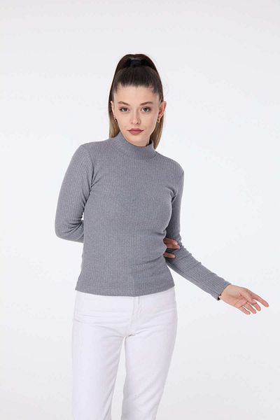 TOFİSA Guler de damă Crop antracit - Gât simplu pe jumătate - 23135