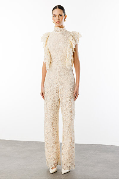 Nefeli Omuzdan Fırfırlı Maxi Boy Dantel Tulum