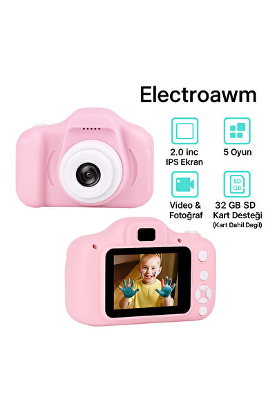 electroawm Hediyelik Karikatür Mini HD Dijital Fotograf Makinesi PEMBE