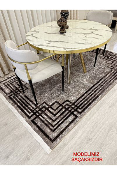 Brillant Bej - Kahverengi Eskitme Görünümlü Lateks Kaymaz Taban Halı