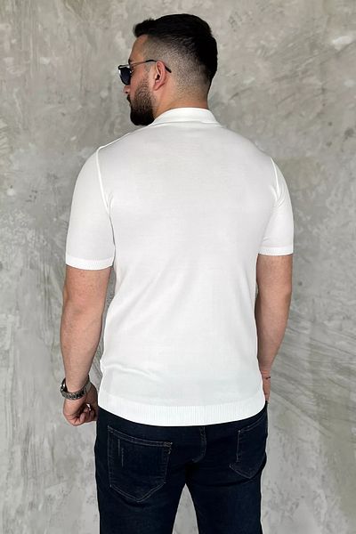 MİSHAR İTALİA Λευκό ανδρικό πλεκτό πουκάμισο με κοντό μανίκι