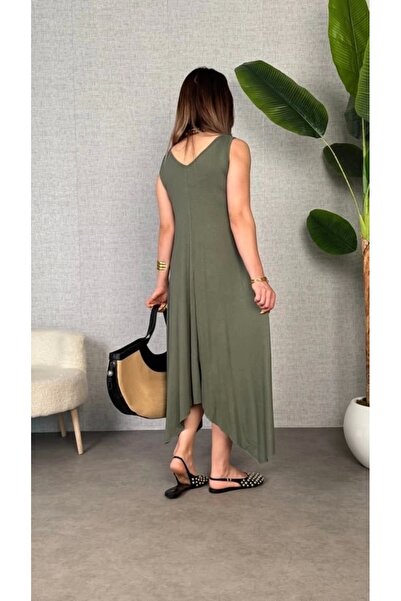 ELEGANT DREAM Women Bell Woven Fabric V Neck Asymmetrical Cut Dress