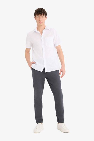 DeFacto Παντελόνι από 100% βαμβακερό λινό Look με ελαστική μέση Slim Fit Slim Fit ίσιο πόδι με τσέπες D2671ax25sm