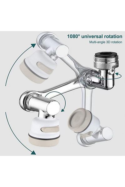 Yuanyuu Prelungitor multifuncțional pentru robinet rotativ, cupru/ABS, argintiu
