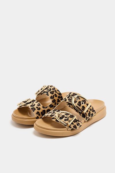 Madamra Leopard Mink Women's Double Buckle Stylish Daily Slippers