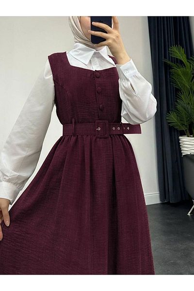 Modamorfo Διπλό Σετ Πουκάμισο με Κουμπί Μπάλας Jile - Claret Red