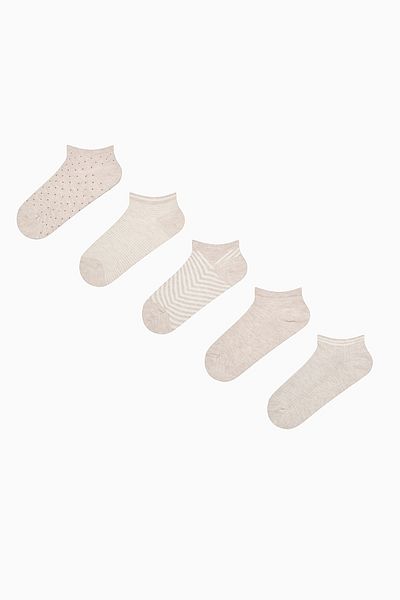 Penti Beigefarbene 5-teilige Booties-Socken mit mehreren Mustern