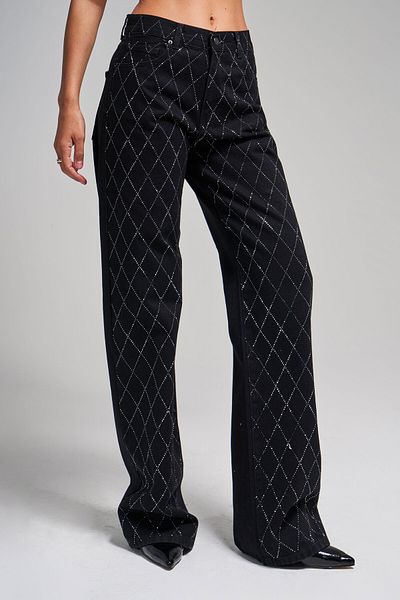 its basic Dámská černá barva Rita přední část plná kamínků Straight Fit střední pas Denim