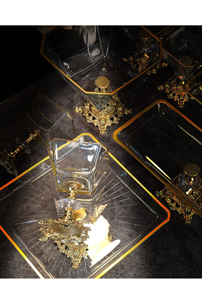 SEÇKİNEV Almeira Ayaklı Gold Masa Sunum Tabağı Set 8 Parça