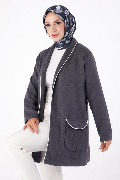 TOFİSA Ara Biye Detailed Cashmere Coat Anthracite - 13283