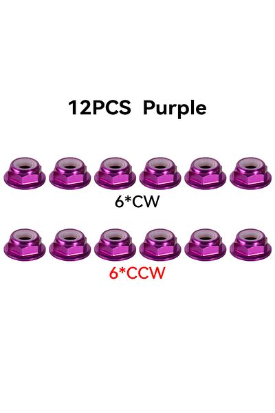 Choice Purple(6CW 6CCW) 12pcs M5 Motor Screw Nuts Aluminum Alloy CW CCW Flange Nylon Insert Self-Locking Lo