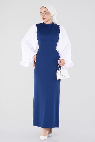 TOFİSA Spanish Sleeve Detailed Dress Navy Blue - 13195