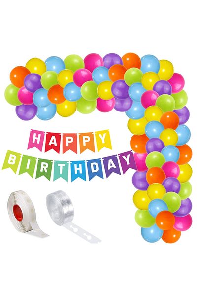 Ropet Balloon arrangement set for arch, Happy Birthday garland, 115 pcs, multicolor