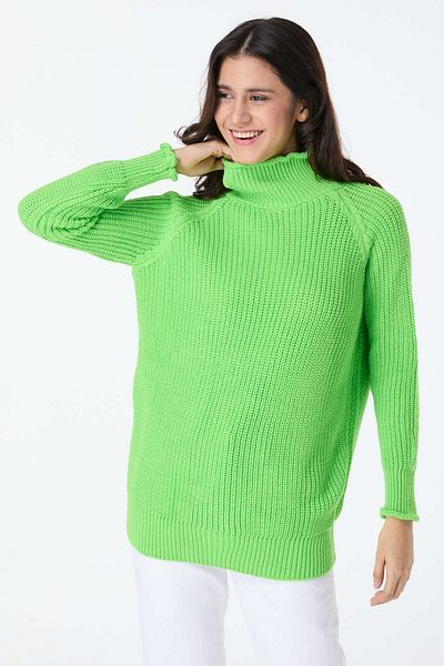 TOFİSA Green Knitwear Women's Sweater - Plain Half Turtleneck - 23516