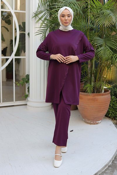 TOFİSA Sports Tunic Trousers Double Set Purple - 13154