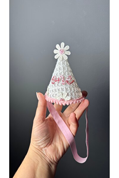 Toka Perisi Beyaz Dantel Pembe ponponlu Papatya One 1 Yaş parti şapkası & Kuk...