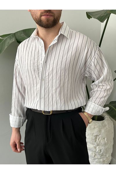 HAWKKİNG Ανδρικό πουκάμισο Modal με ρίγες Oversize