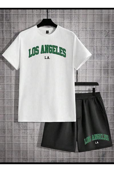 ACTIVE MODA Copy - Unisex L.A. White T-Shirt Black Shorts Bottom Top Set