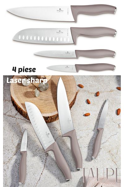 Berlinger Haus Knife Set 4 Pcs Stainless Steel Taupe Collection | Laser Sharp | Gift Box