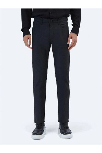 Kip Black Plain Woven Fitted Fit Casual Cotton Blended Trousers
