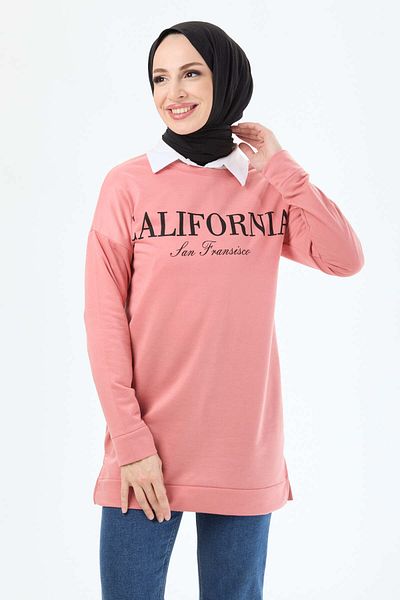 TOFİSA Pink Women's Sweat - Plain Crew Neck - 23467