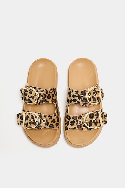 Madamra Leopard Mink Women's Double Buckle Stylish Daily Slippers