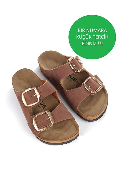 ayselin moda Women's Tan Slippers Orthopedic Slippers Orthopedic Women's Slippers Summer Slippers with Double Buckle