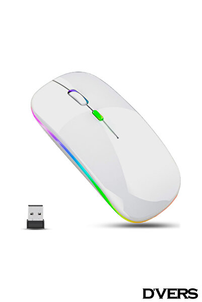 D'VERS Ultra Slim Usb 2.4ghz Beyaz Ledli 800/1200/1600dpi Şarjlı Kablosuz Mou...