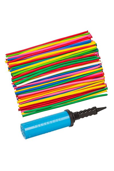Ropet Set of 100 Multicolored Balloons for Modeling and Manual Pump, for Parties