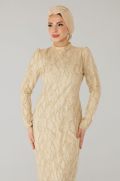 TOFİSA Sparkling Evening Dress Cream - 26521
