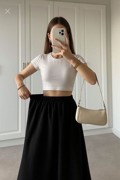 AKMNY BOUTIQUE Fusta din țesătură poplin cu buzunar elastic în talie
