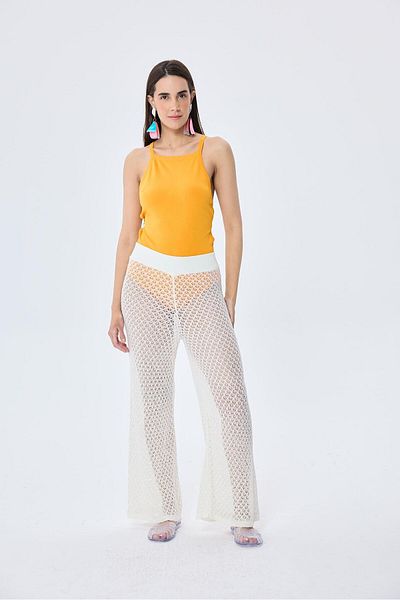 Peraluna Aurelia, Openwork, Women's Knitwear Trousers - Ecru