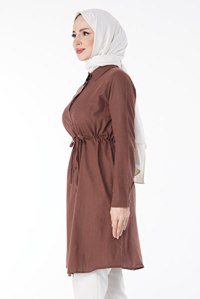 TOFİSA Tunic with Tunnel Detail at Waist Brown - 13157