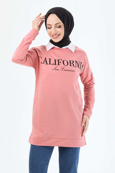 TOFİSA Pink Women's Sweat - Plain Crew Neck - 23467