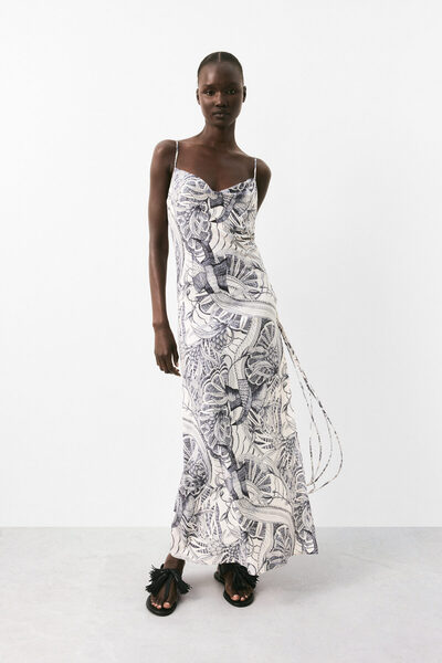 H&M Yanı Yırtmaçlı ve Askılı Elbise