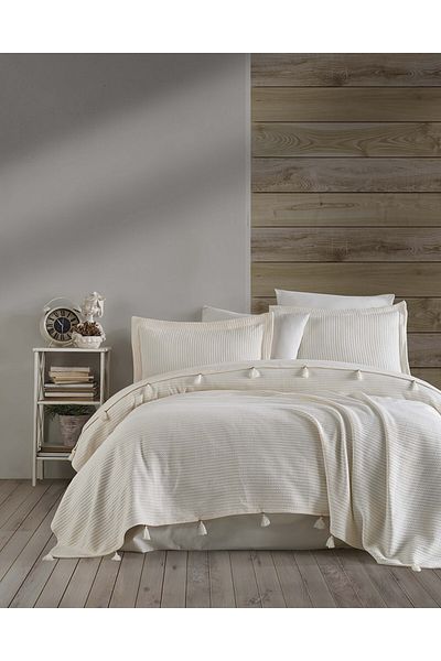 KÜBRAHOME'S Newhome Hair Braided 100% Cotton Luxury Pique Set Cream