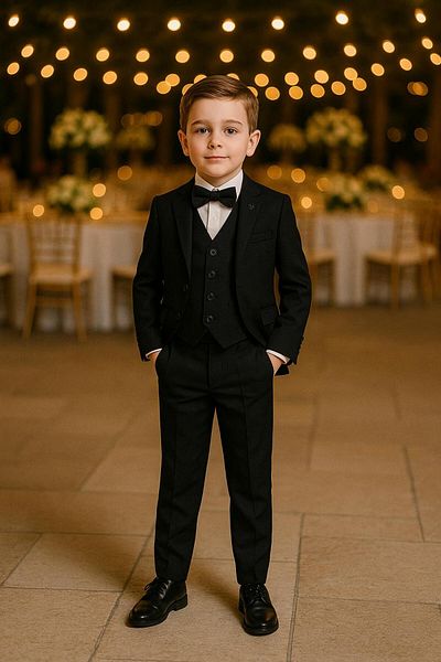 Esterella Boy's Tuxedo Suit with Jacket / Jacket, Pants, Vest, Shirt and Bow Tie (Slim Fit)