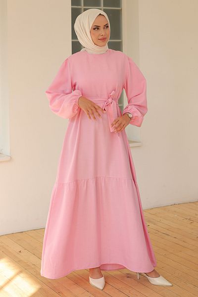 TOFİSA Women's Straight Medium Rose Layered Dress - 26624