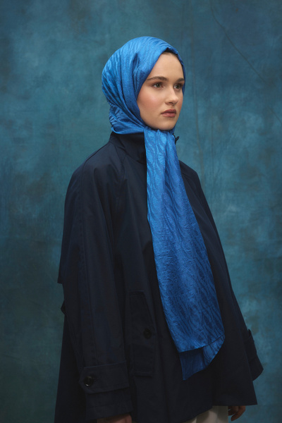 MODA Silky Jacquard Shawl - Dark Blue