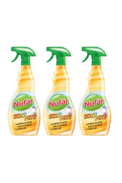 Nufar Set Solutie Scos Pete pentru Tesaturi Albe si Colorate Nufar, fara Clor, 3 x 500 ml