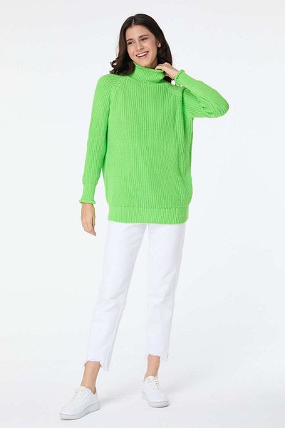 TOFİSA Green Knitwear Women's Sweater - Plain Half Turtleneck - 23516